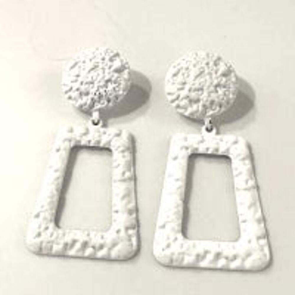 White Textured Metal Drop Earrings